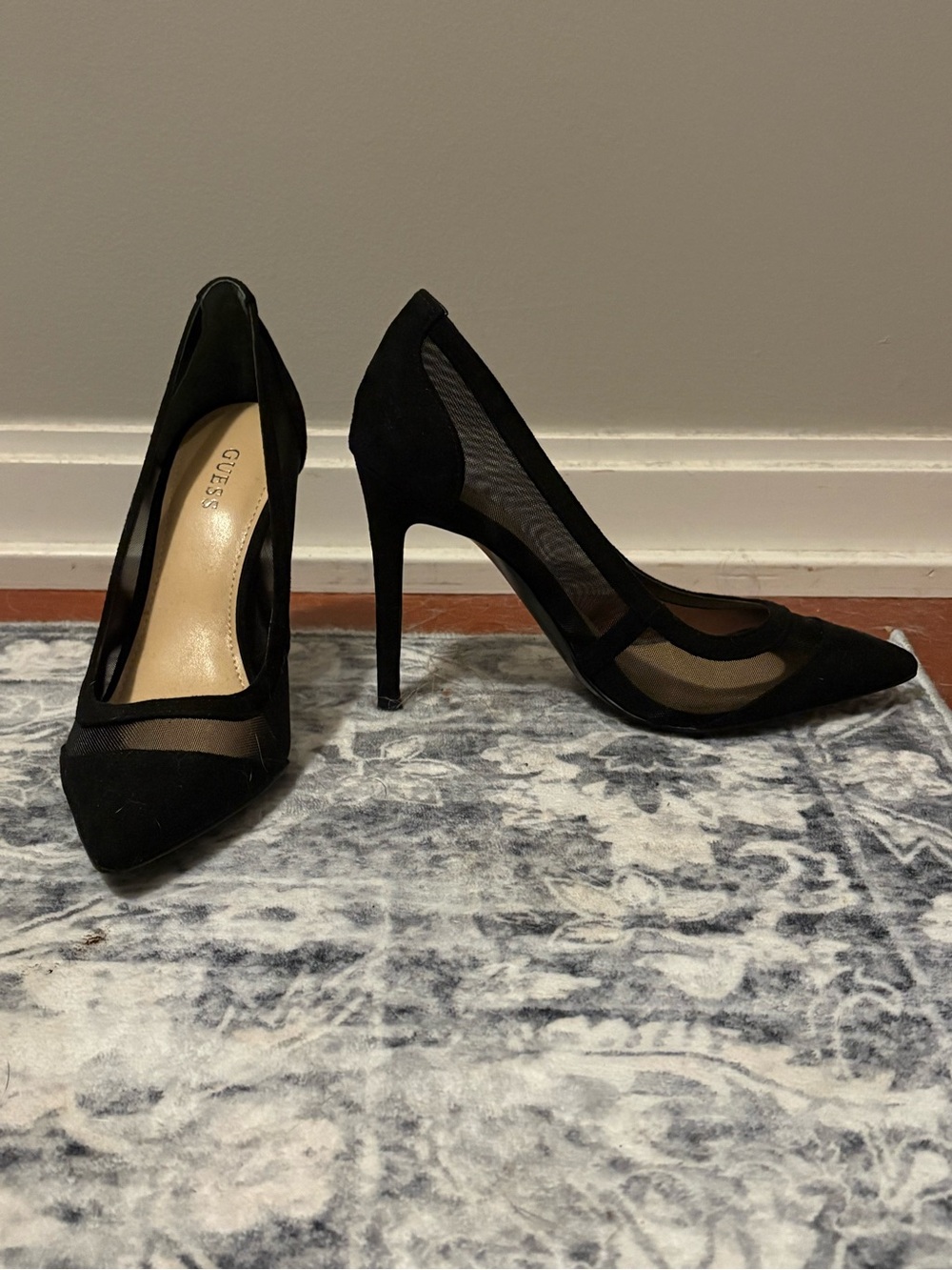 Never worn!! GUESS Black Mesh Pointed Toe Stiletto Heels